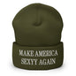 Make America Sexyy Again Embroidered Knit Cuffed Beanie - Olive
