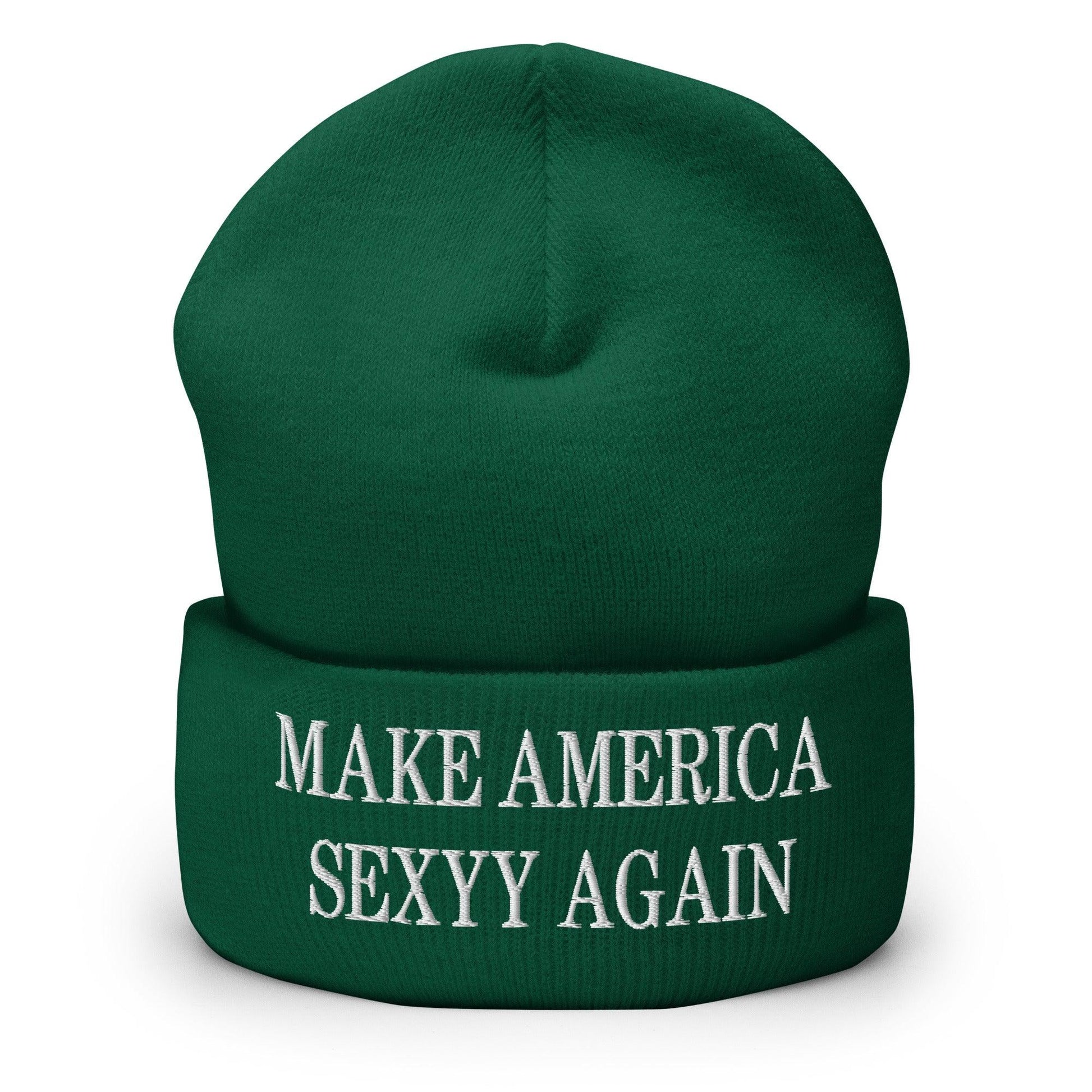 Make America Sexyy Again Embroidered Knit Cuffed Beanie - Spruce