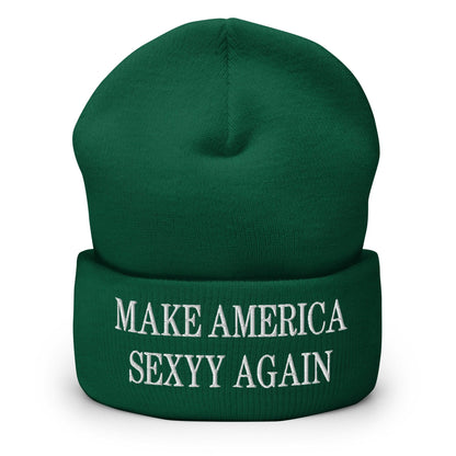 Make America Sexyy Again Embroidered Knit Cuffed Beanie - Spruce