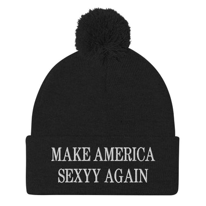 Make America Sexyy Again Embroidered Knit Pom Beanie - Black
