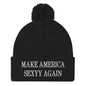 Make America Sexyy Again Embroidered Knit Pom Beanie - Black