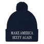 Make America Sexyy Again Embroidered Knit Pom Beanie - Navy