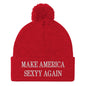 Make America Sexyy Again Embroidered Knit Pom Beanie - Red