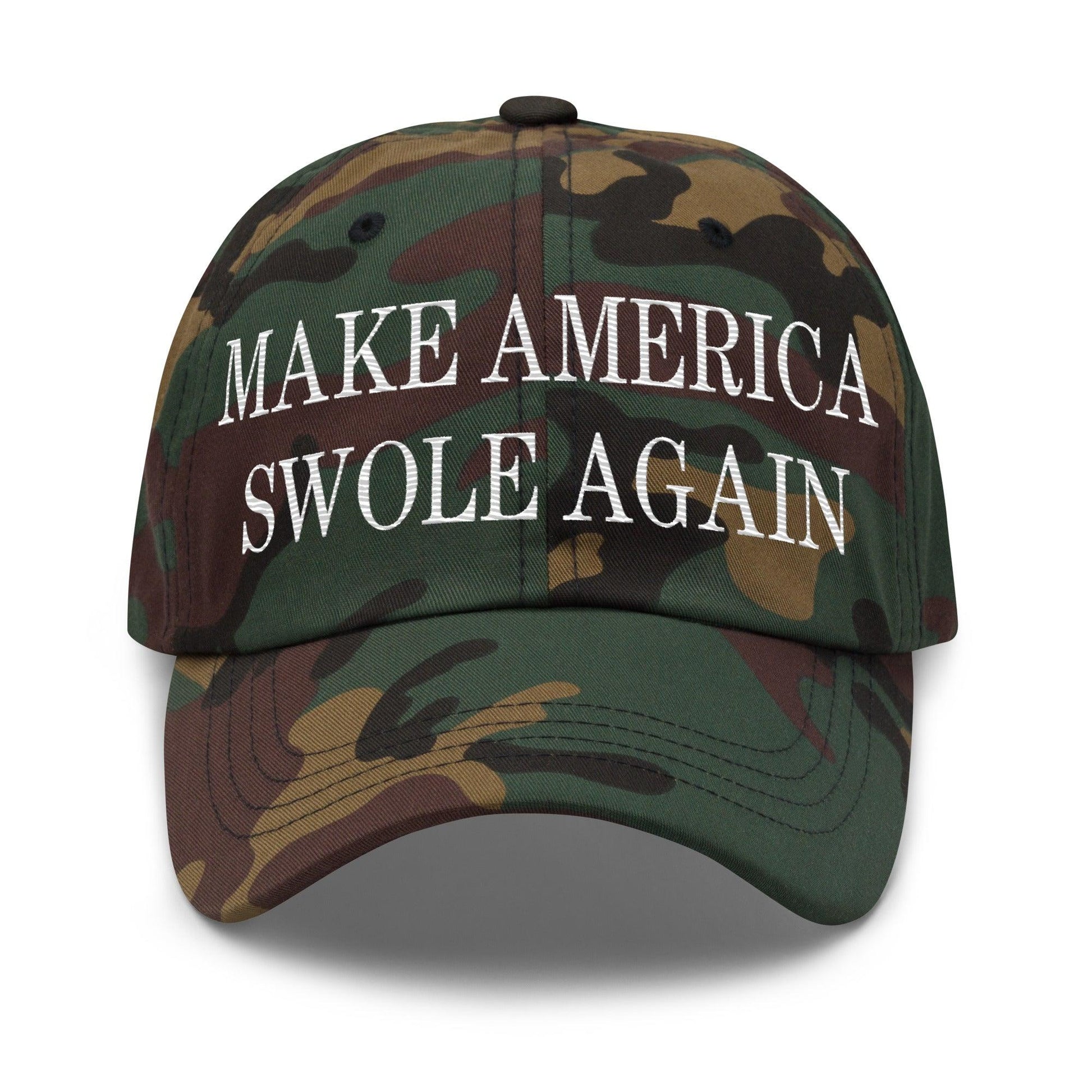 Make America Swole Again Embroidered Dad Hat - Green Camo