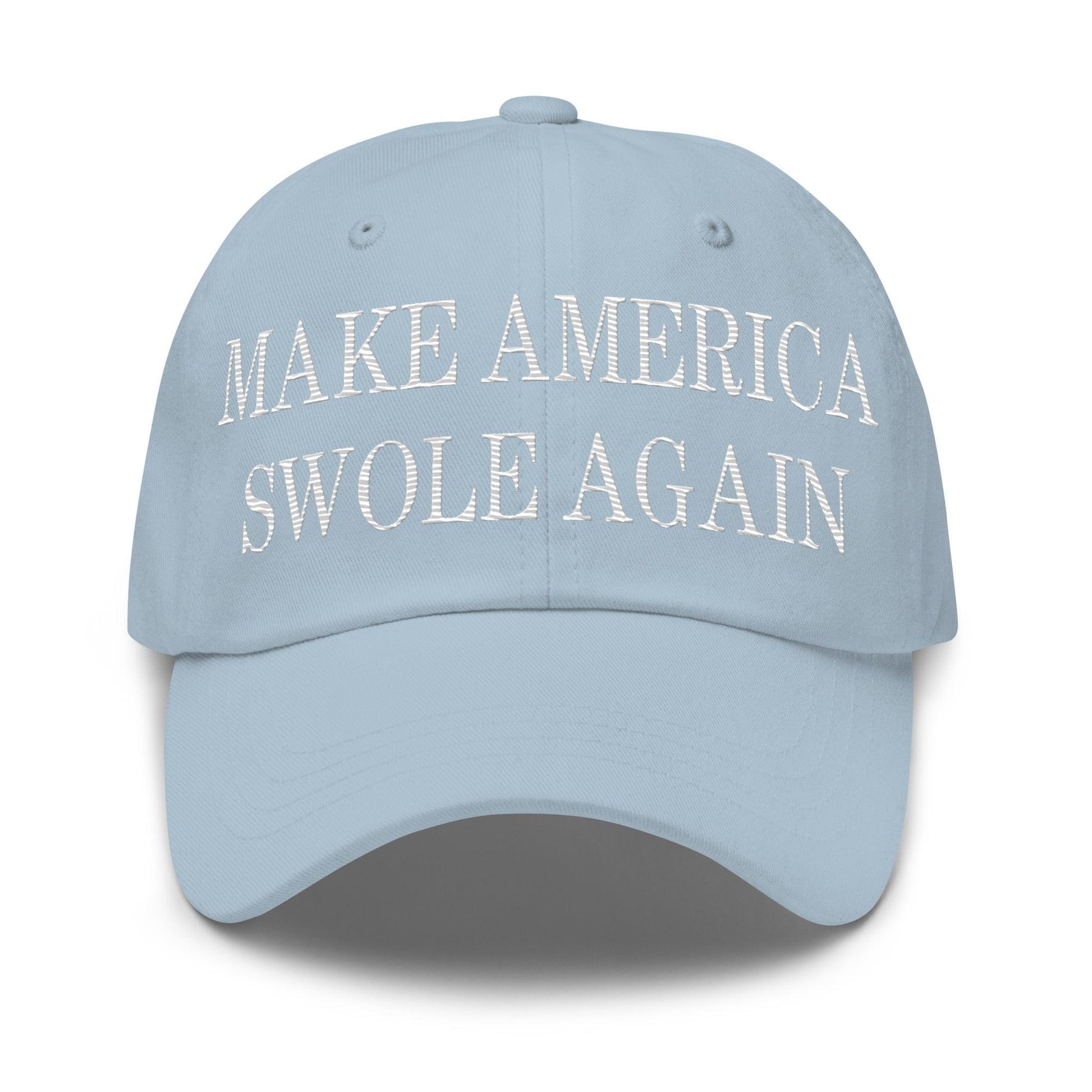 Make America Swole Again Embroidered Dad Hat - Light Blue