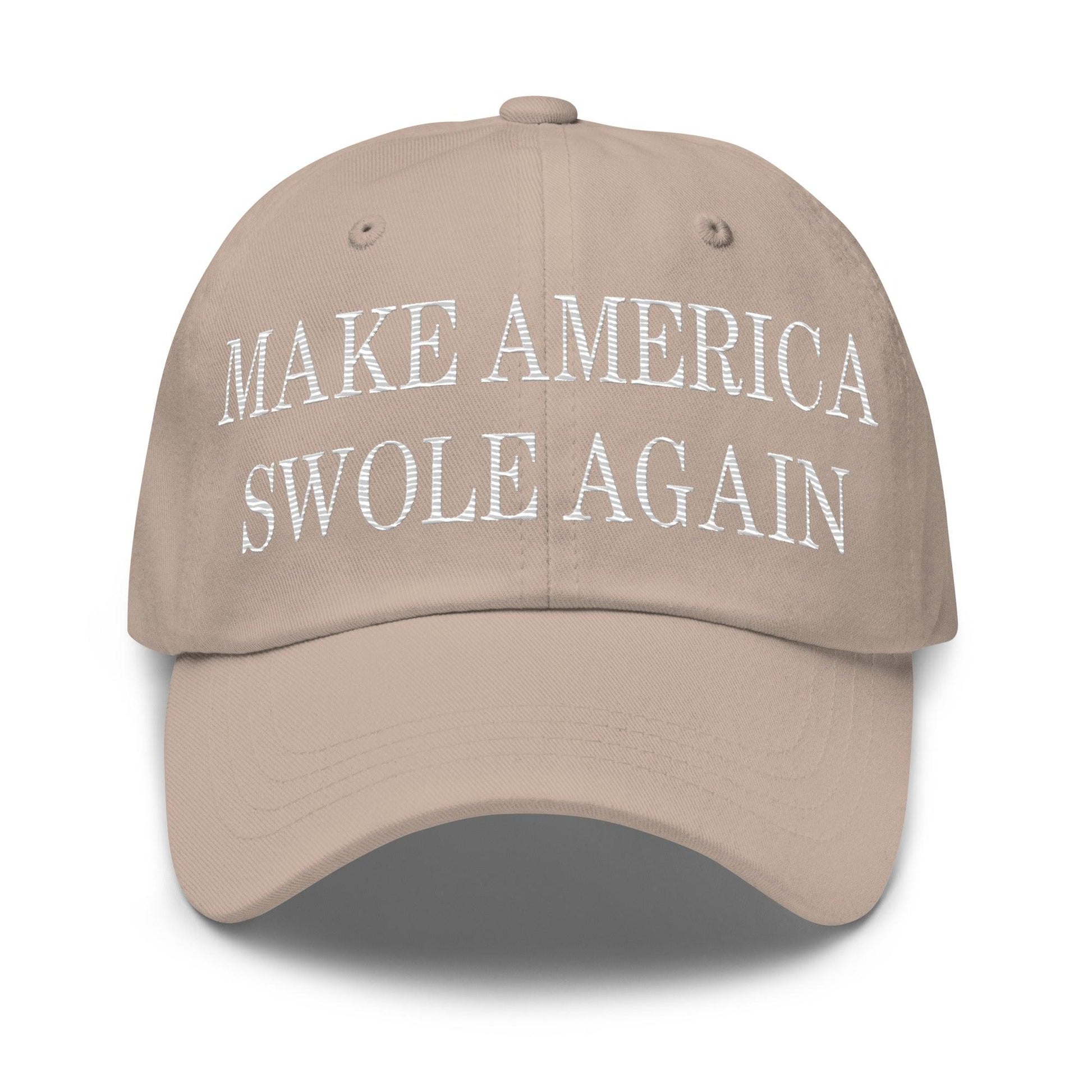 Make America Swole Again Embroidered Dad Hat - Stone