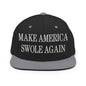 Make America Swole Again Embroidered Flat Bill Brim Snapback Hat - Black/ Silver