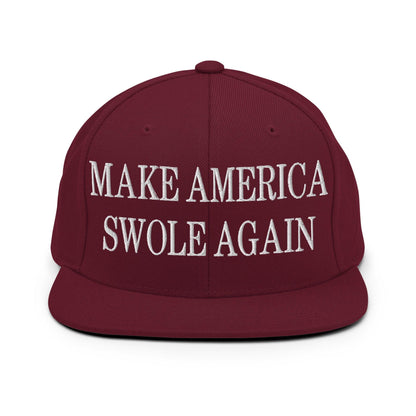 Make America Swole Again Embroidered Flat Bill Brim Snapback Hat - Maroon