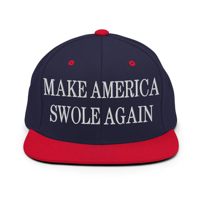 Make America Swole Again Embroidered Flat Bill Brim Snapback Hat - Navy/ Red