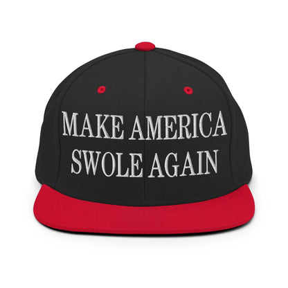 Make America Swole Again Embroidered Flat Bill Brim Snapback Hat - Black/ Red