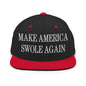 Make America Swole Again Embroidered Flat Bill Brim Snapback Hat - Black/ Red