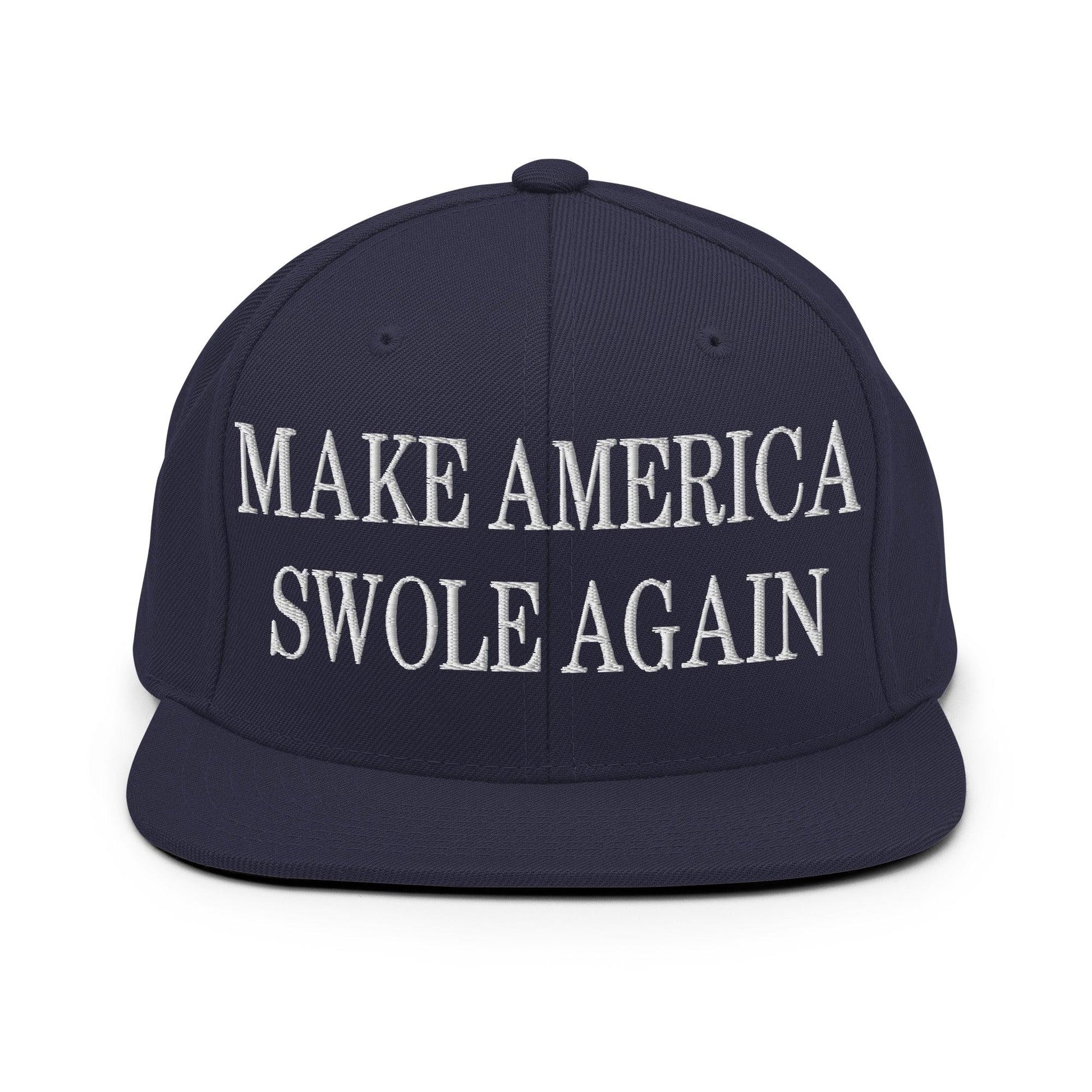 Make America Swole Again Embroidered Flat Bill Brim Snapback Hat - Navy