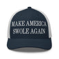 Make America Swole Again Embroidered Mesh Trucker Hat - Navy/ White