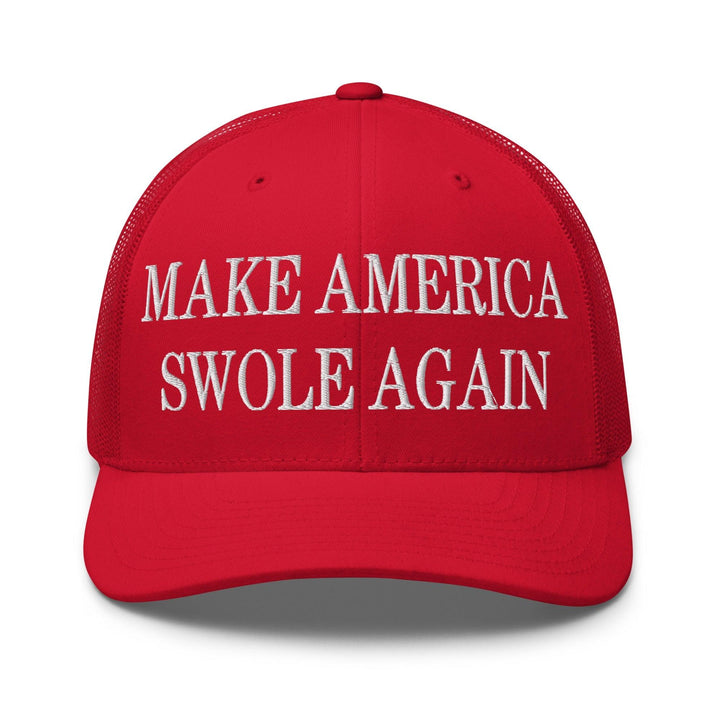 Make America Swole Again Embroidered Mesh Trucker Hat - Red