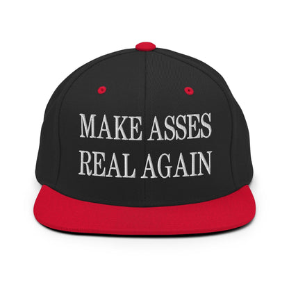 Make Asses Real Again Embroidered Flat Bill Brim Snapback Hat - Black/ Red