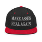 Make Asses Real Again Embroidered Flat Bill Brim Snapback Hat - Black/ Red