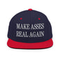 Make Asses Real Again Embroidered Flat Bill Brim Snapback Hat - Navy/ Red