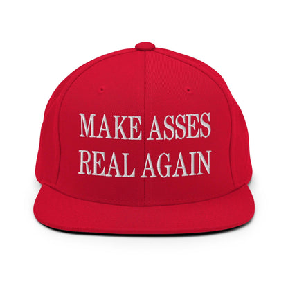 Make Asses Real Again Embroidered Flat Bill Brim Snapback Hat - Red