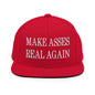Make Asses Real Again Embroidered Flat Bill Brim Snapback Hat - Red
