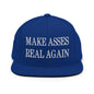 Make Asses Real Again Embroidered Flat Bill Brim Snapback Hat - Royal Blue