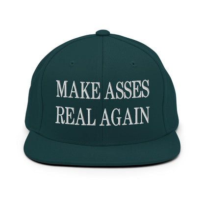 Make Asses Real Again Embroidered Flat Bill Brim Snapback Hat - Spruce