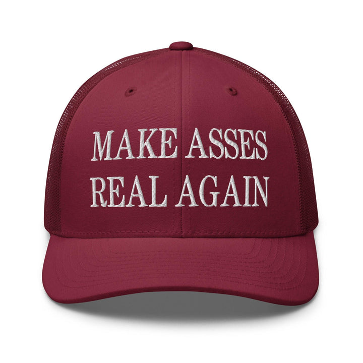 Make Asses Real Again Embroidered Mesh Trucker Hat - Cranberry