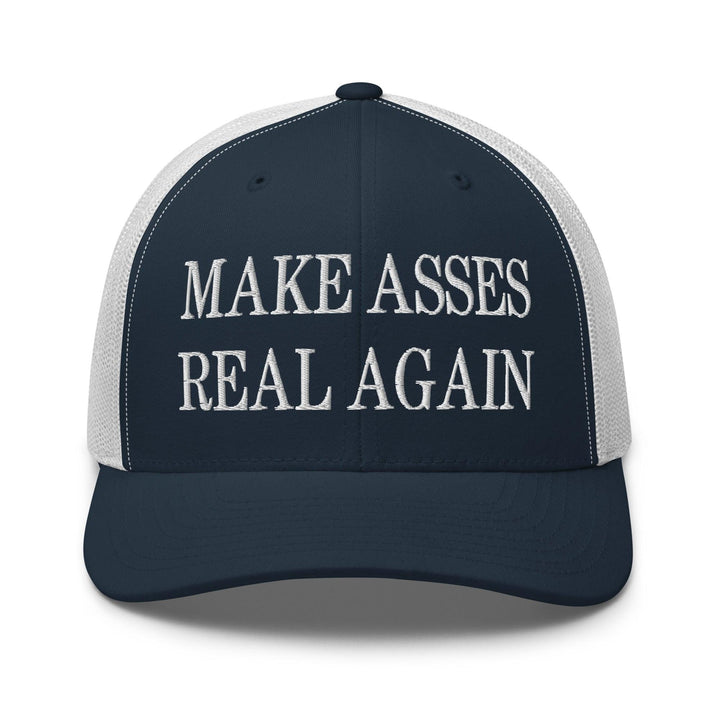 Make Asses Real Again Embroidered Mesh Trucker Hat - Navy/ White