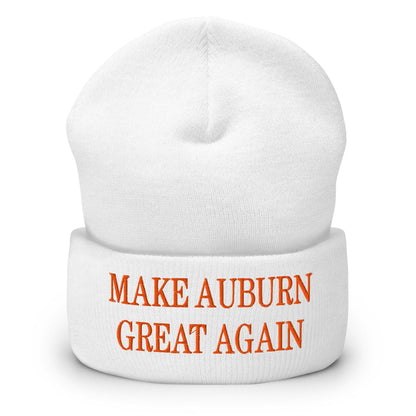 Make Auburn Great Again Embroidered Knit Cuffed Beanie - White