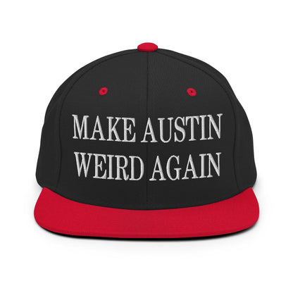 Make Austin Weird Again Embroidered Flat Bill Brim Snapback Hat - Black/ Red