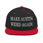 Make Austin Weird Again Embroidered Flat Bill Brim Snapback Hat - Black/ Red