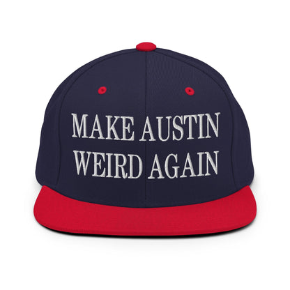 Make Austin Weird Again Embroidered Flat Bill Brim Snapback Hat - Navy/ Red