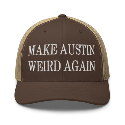 Make Austin Weird Again Embroidered Mesh Trucker Hat - Brown/ Khaki