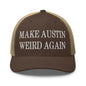 Make Austin Weird Again Embroidered Mesh Trucker Hat - Brown/ Khaki