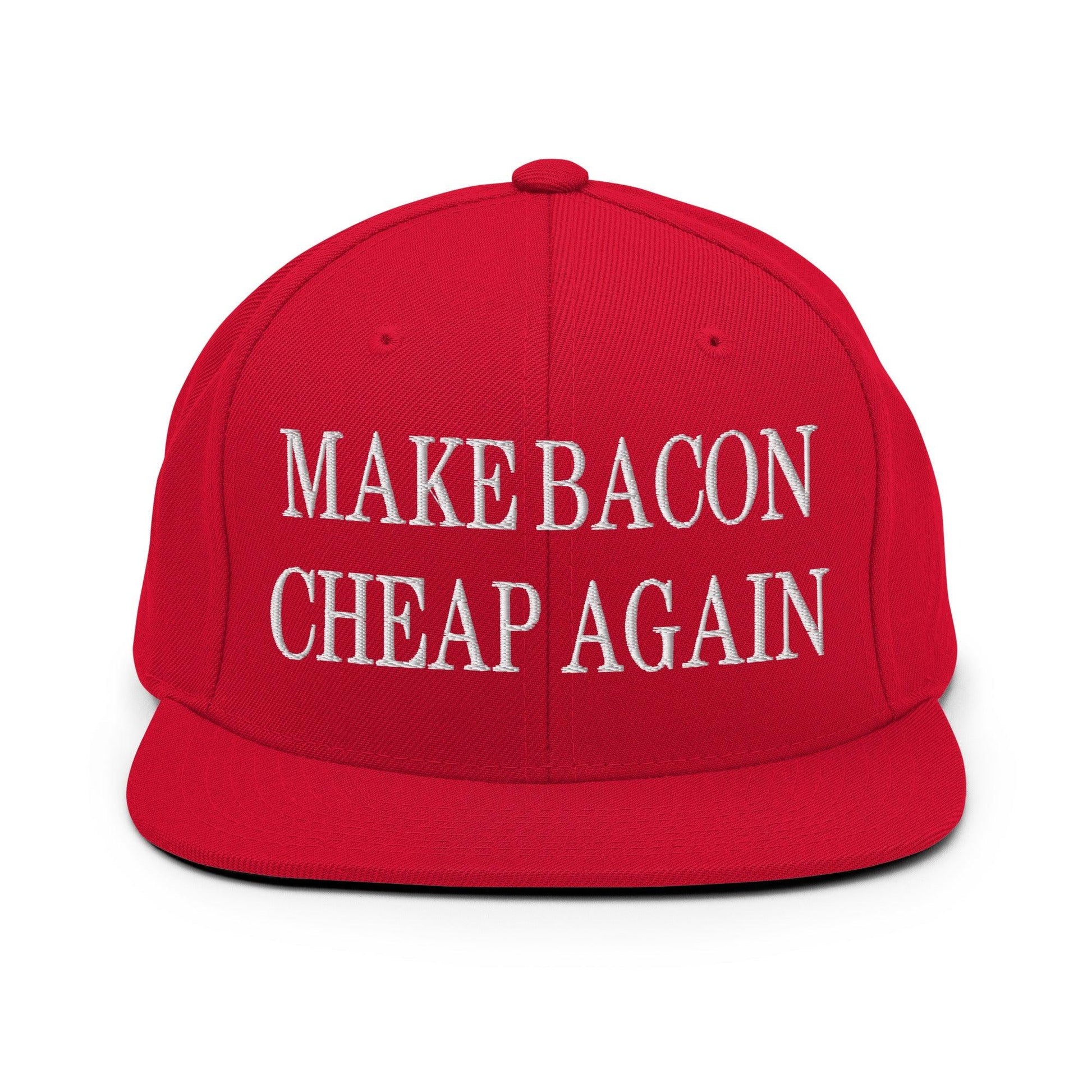 Make Bacon It Again Embroidered Flat Bill Brim Snapback Hat - Red