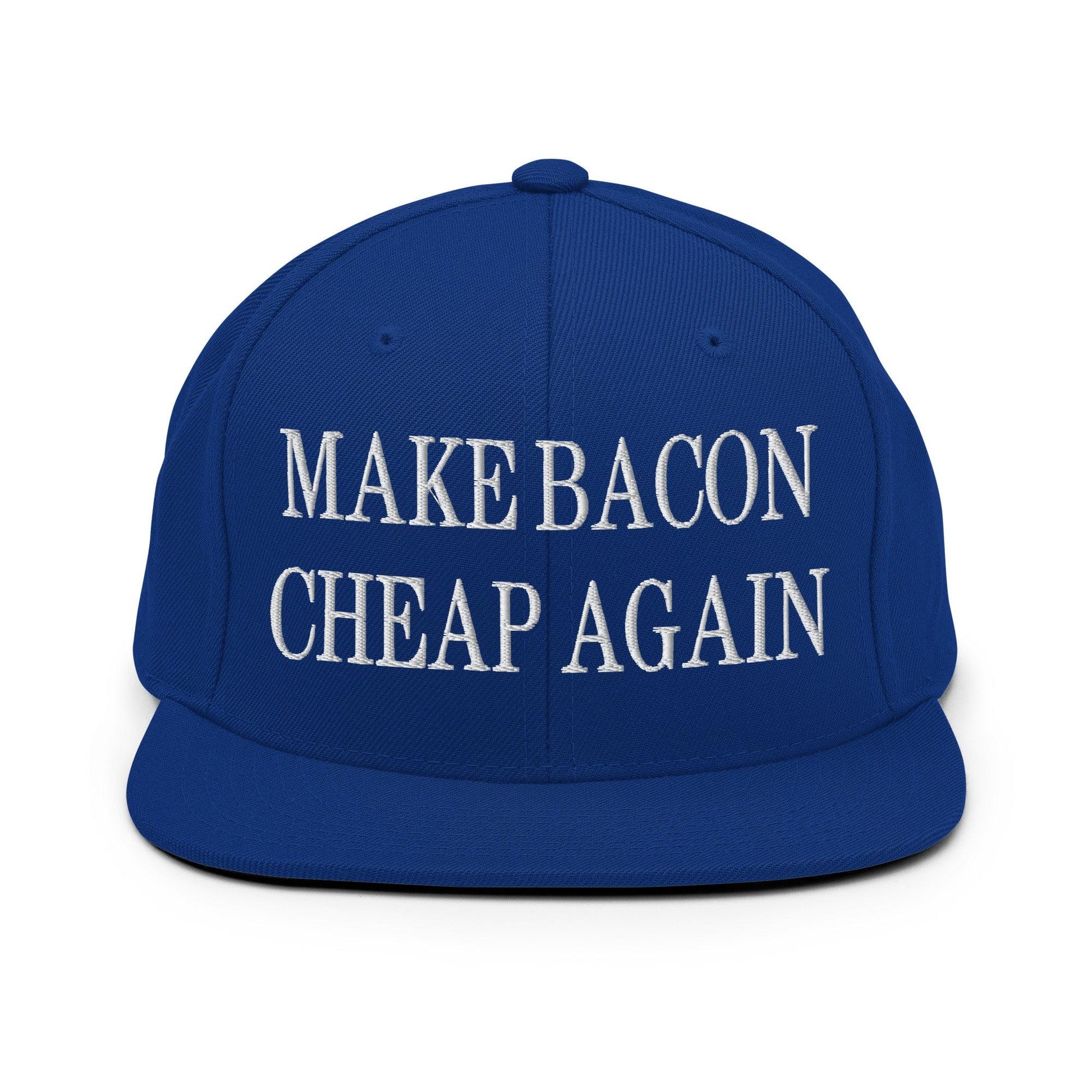 Make Bacon It Again Embroidered Flat Bill Brim Snapback Hat - Royal Blue