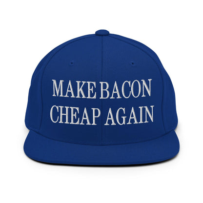 Make Bacon It Again Embroidered Flat Bill Brim Snapback Hat - Royal Blue