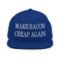 Make Bacon It Again Embroidered Flat Bill Brim Snapback Hat - Royal Blue