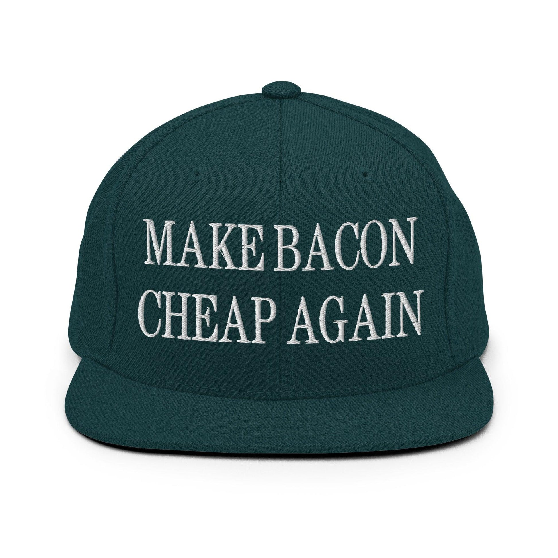 Make Bacon It Again Embroidered Flat Bill Brim Snapback Hat - Spruce
