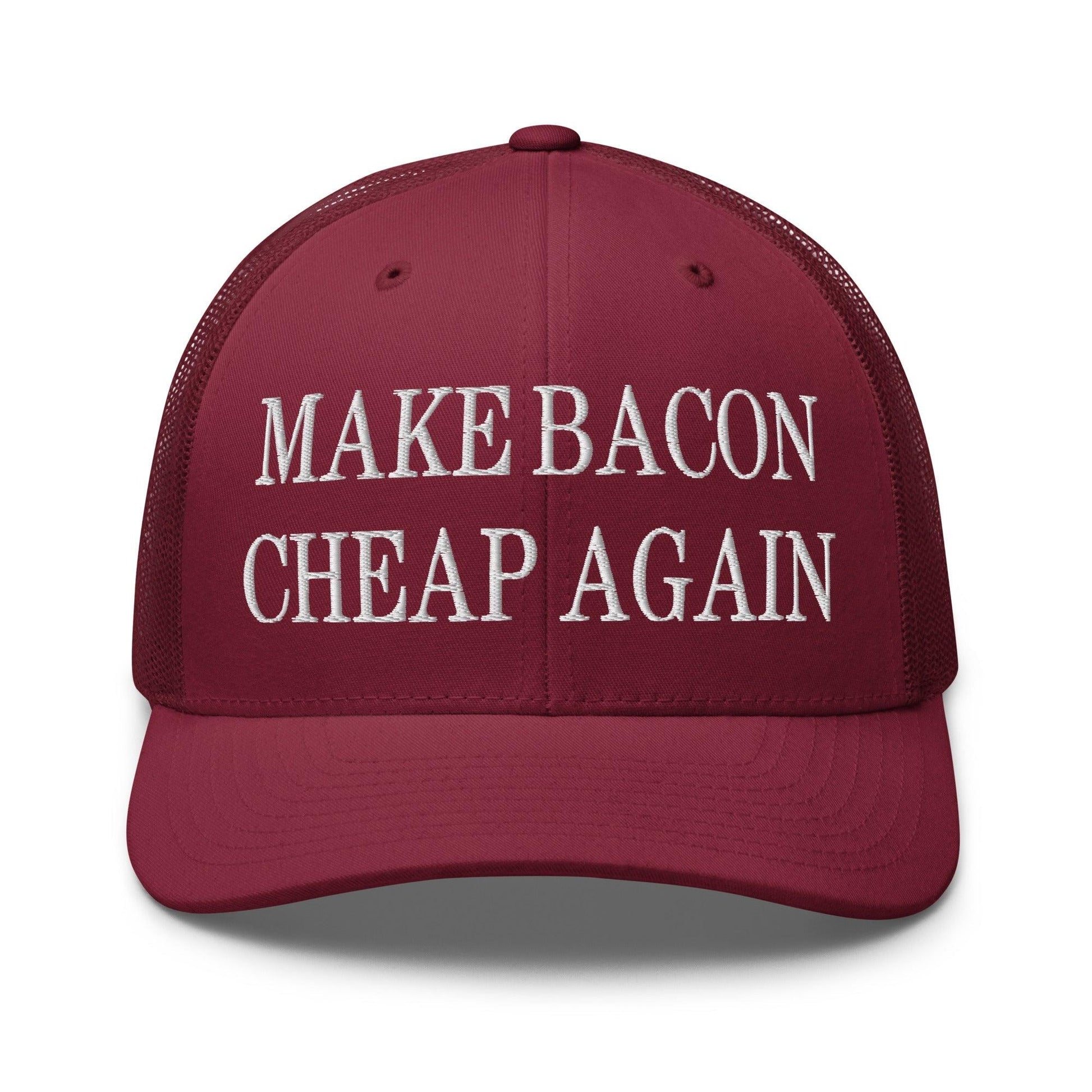 Make Bacon It Again Embroidered Mesh Trucker Hat - Cranberry