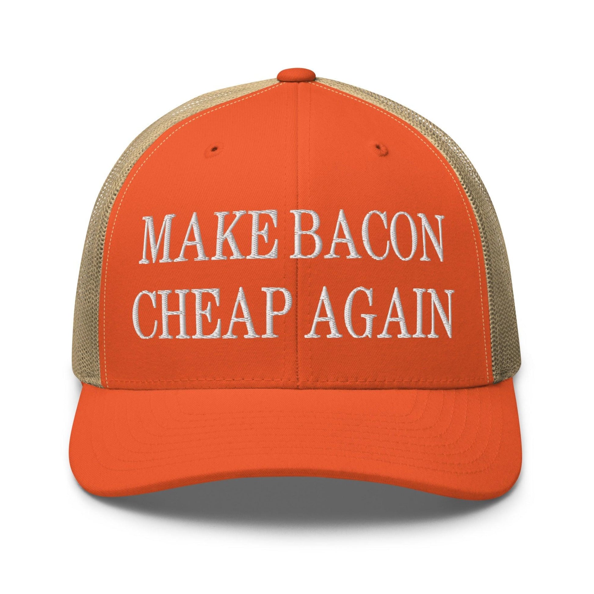 Make Bacon It Again Embroidered Mesh Trucker Hat - Rustic Orange/ Khaki