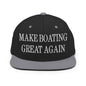 Make Boating Great Again Embroidered Flat Bill Brim Snapback Hat - Black/ Silver