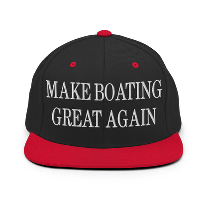 Make Boating Great Again Embroidered Flat Bill Brim Snapback Hat - Black/ Red