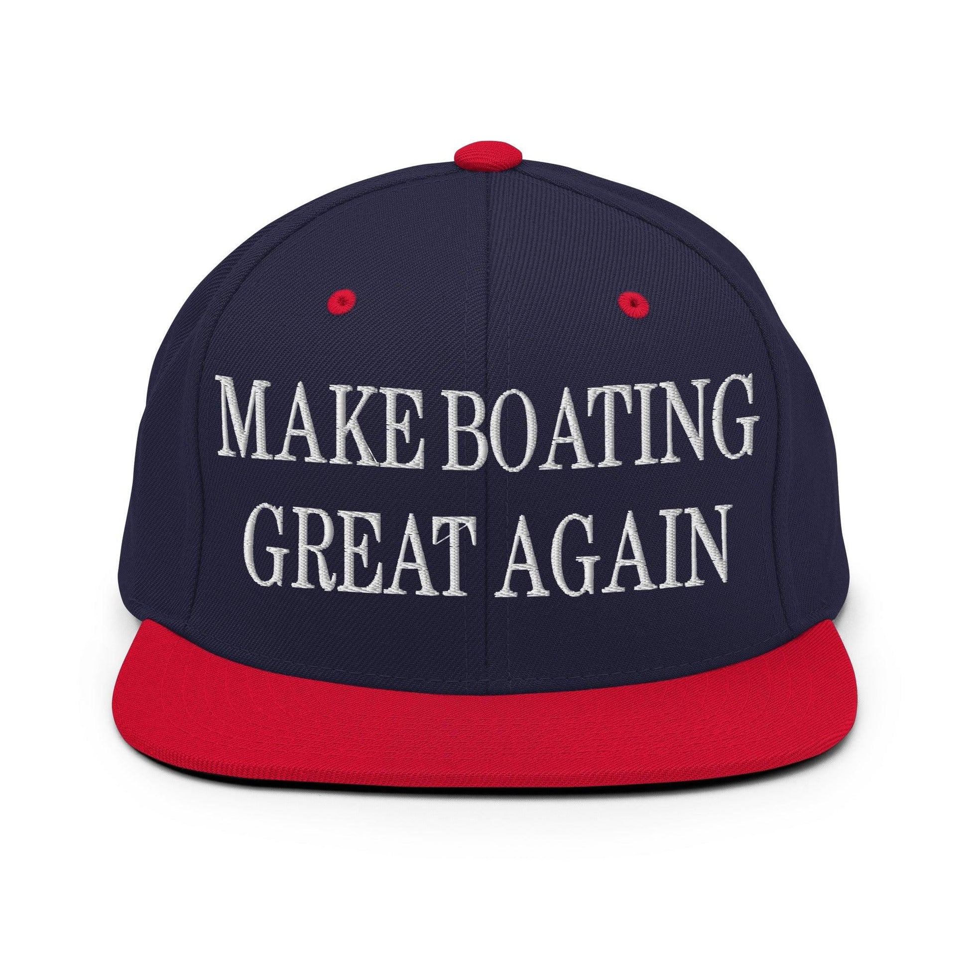 Make Boating Great Again Embroidered Flat Bill Brim Snapback Hat - Navy/ Red