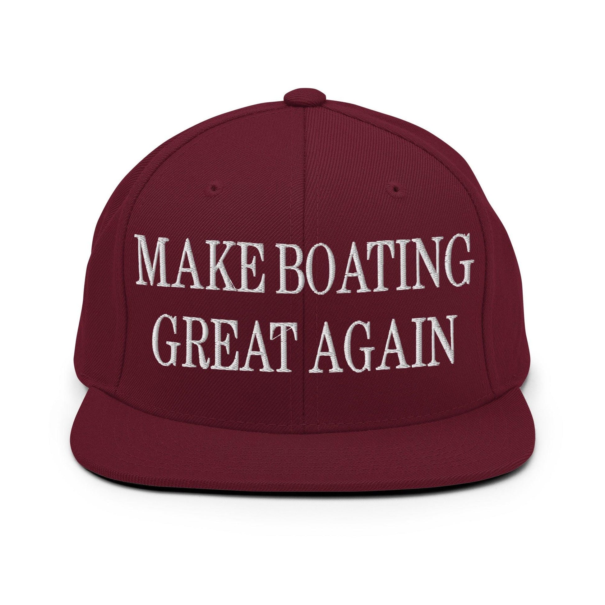Make Boating Great Again Embroidered Flat Bill Brim Snapback Hat - Maroon