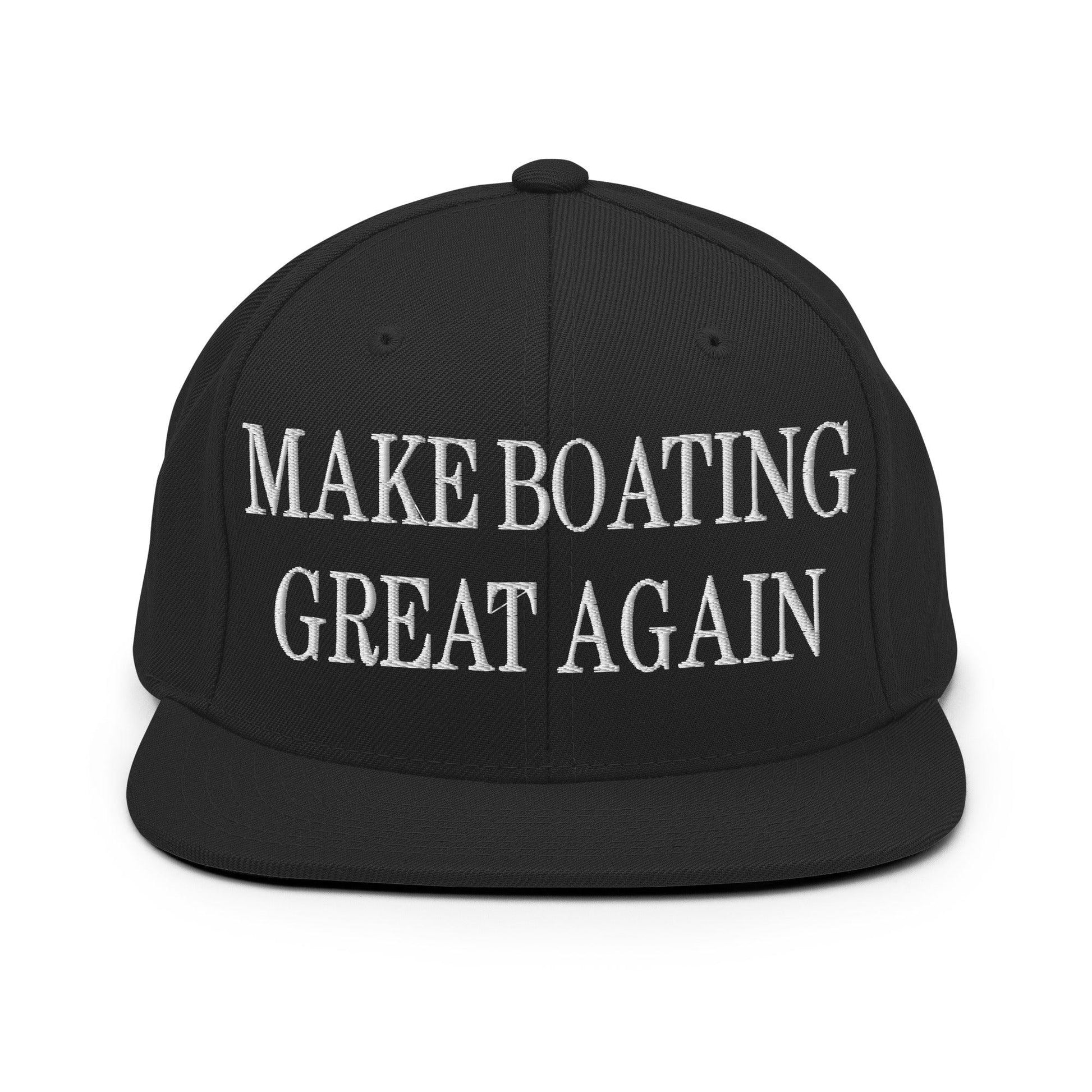 Make Boating Great Again Embroidered Flat Bill Brim Snapback Hat - Black