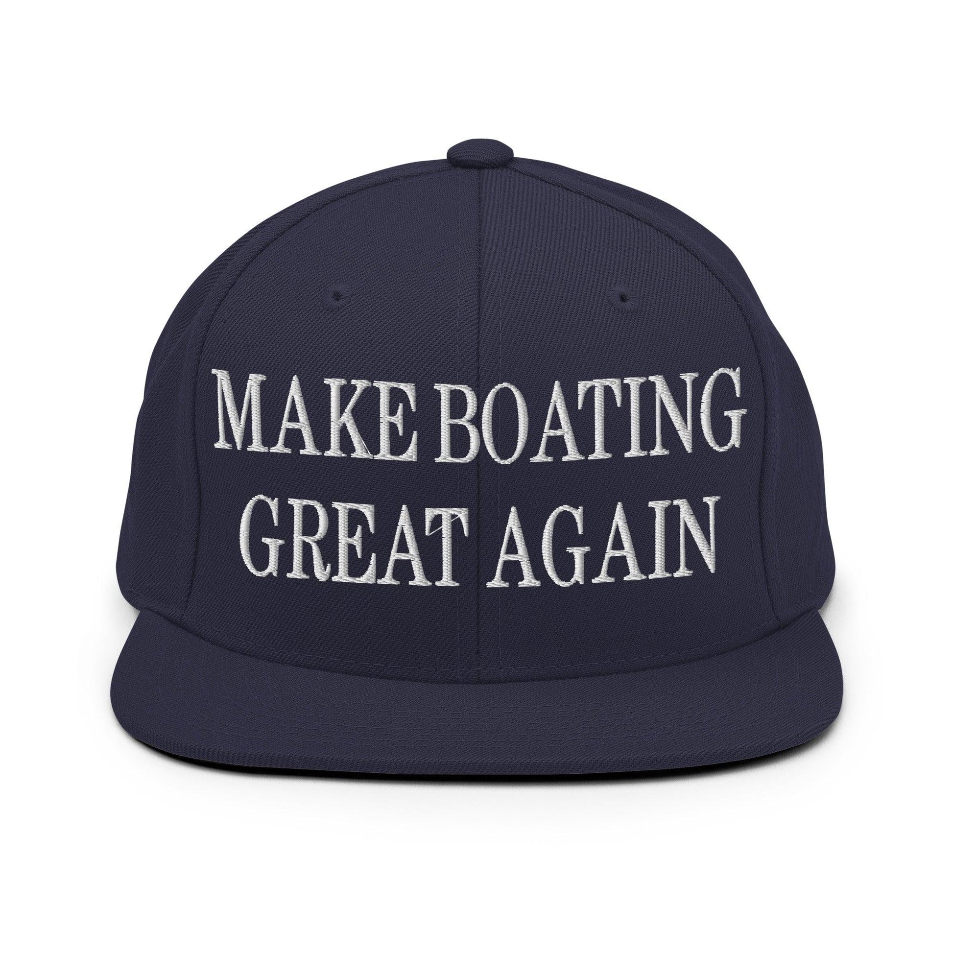 Make Boating Great Again Embroidered Flat Bill Brim Snapback Hat - Navy