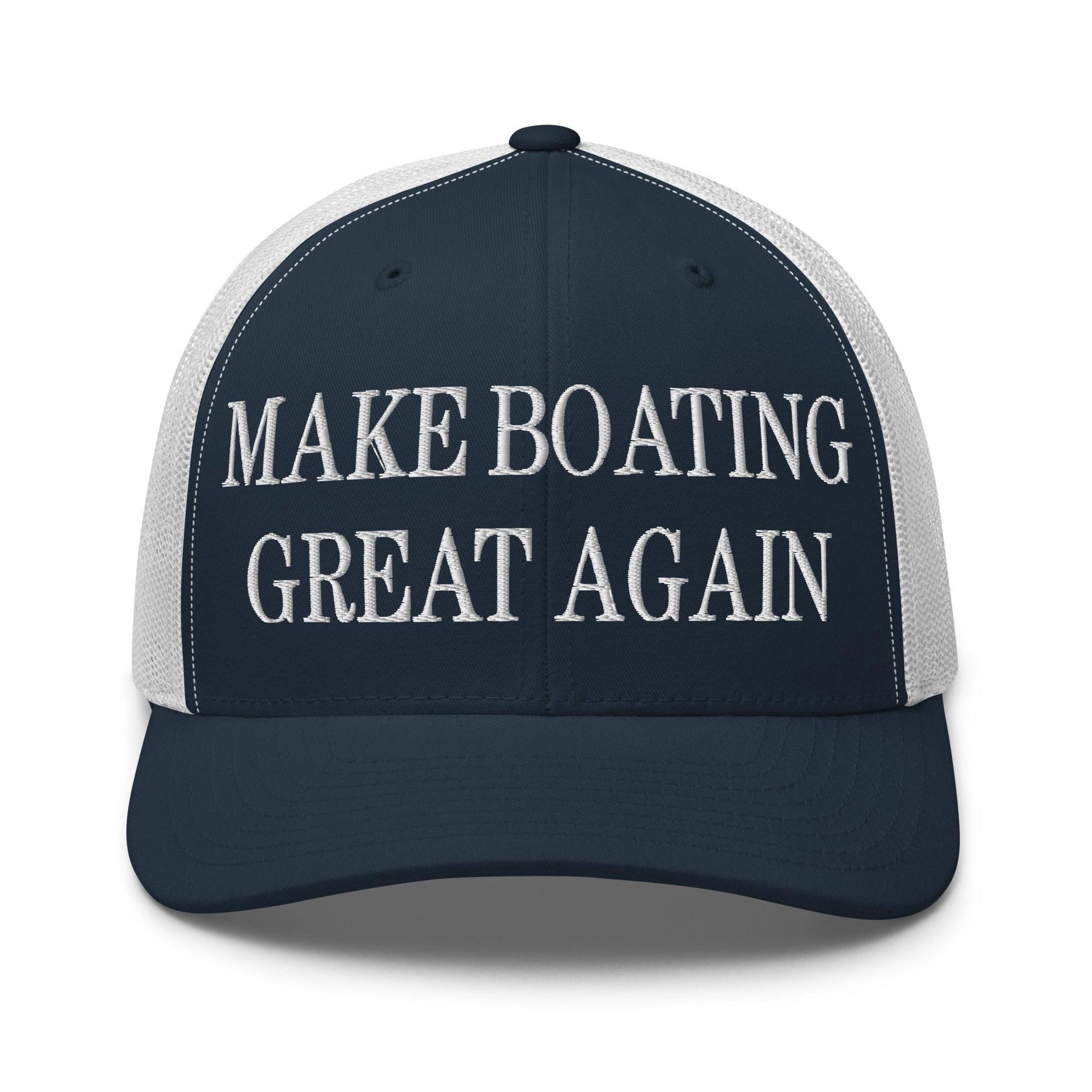 Make Boating Great Again Embroidered Mesh Trucker Hat - Navy/ White