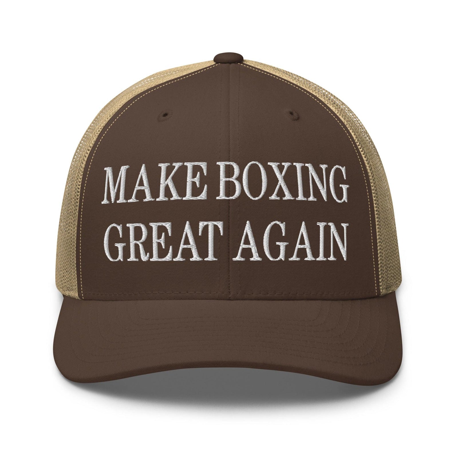 Make Boxing Great Again Embroidered Mesh Trucker Hat - Brown/ Khaki