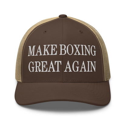 Make Boxing Great Again Embroidered Mesh Trucker Hat - Brown/ Khaki