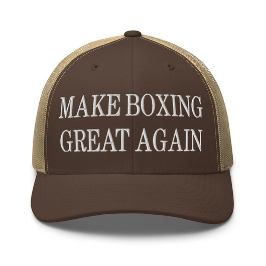 Make Boxing Great Again Embroidered Mesh Trucker Hat - Brown/ Khaki